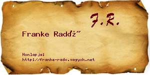 Franke Radó névjegykártya
